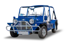 photograph of a MOKE electric golf cart
